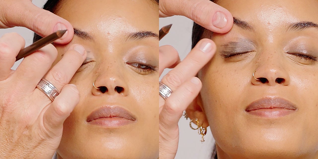 Step 3 blend and shape the kohl base or eyeshadow base for an even wash of color for grunge glam makeup